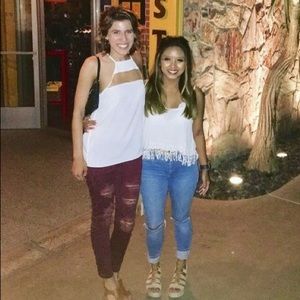 Edgy maroon pants with distressed holes